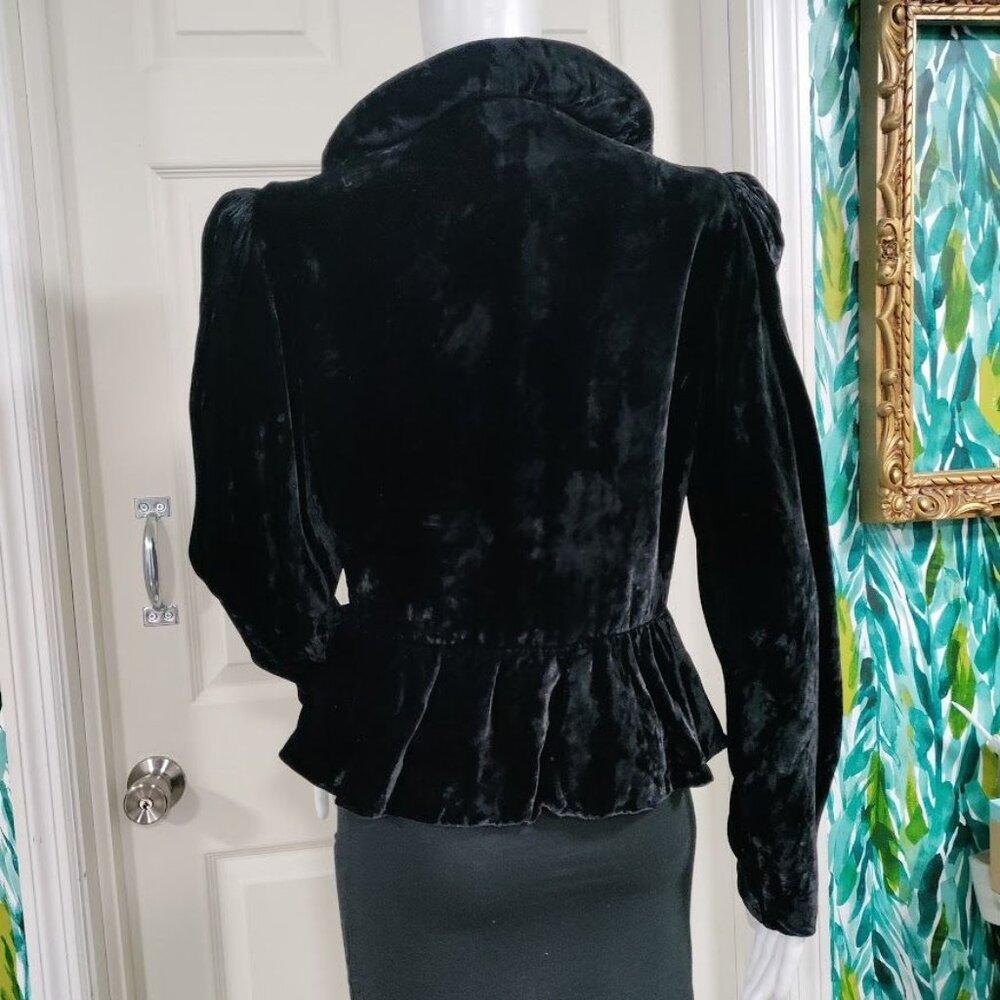 Harry Acton For Party Collectibles Small Velvet Puff Sleeve Peplum Jacket Black - Picture 4 of 9